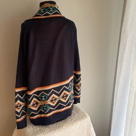 Pink Owl Navy Western Style Open Front Cardigan. - Picture 2 of 6